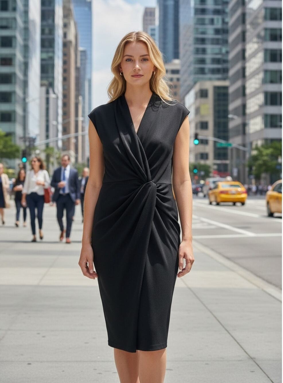 The Fold London Black Wool Blend Draped Knot Dress Womens US 12  NWOT Career